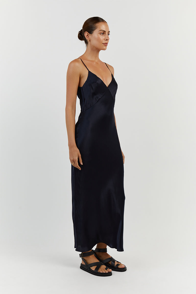 EVANS NAVY SILK PANEL SLIP DRESS