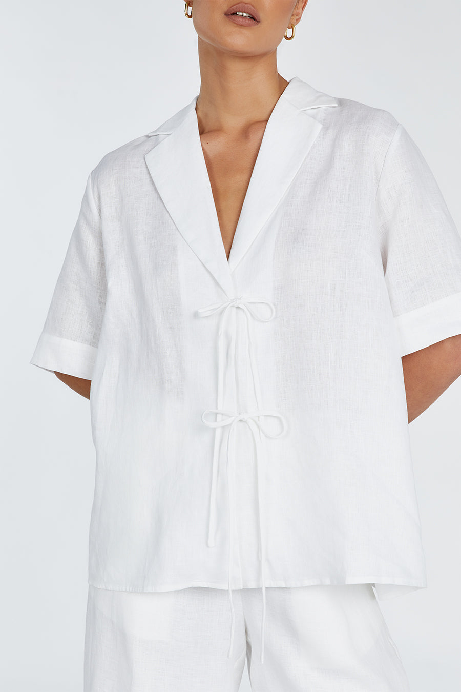 EMELIA WHITE LINEN WRAP SHIRT