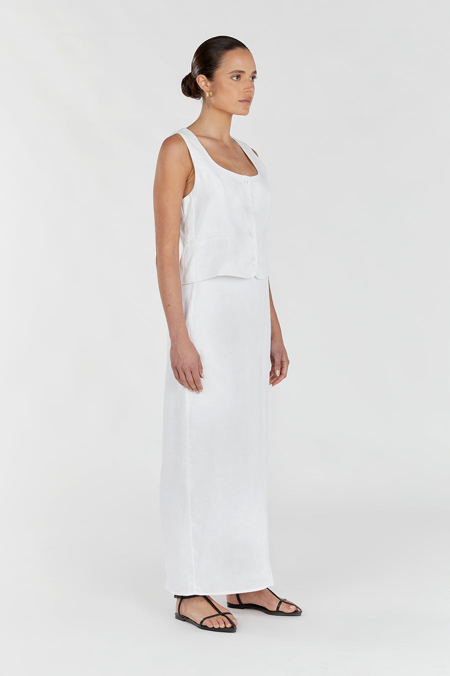 ROBERTS WHITE LINEN MIDI SKIRT