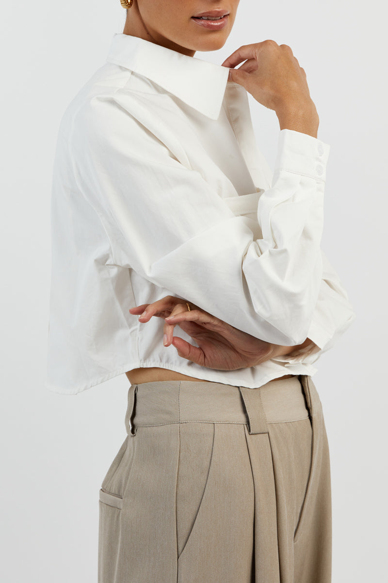 JORDY WHITE COTTON CROPPED SHIRT