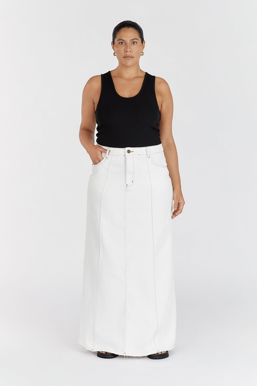 DELLA OFF WHITE COLUMN DENIM SKIRT
