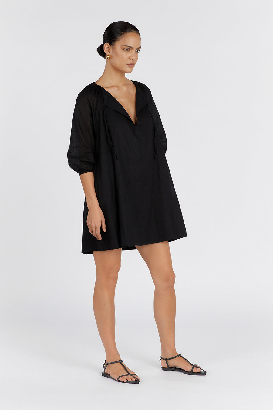 NADIA BLACK LINEN SMOCK DRESS