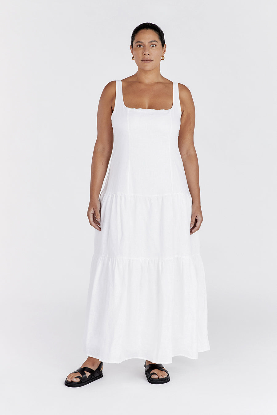 CAMILLE WHITE LINEN MAXI DRESS