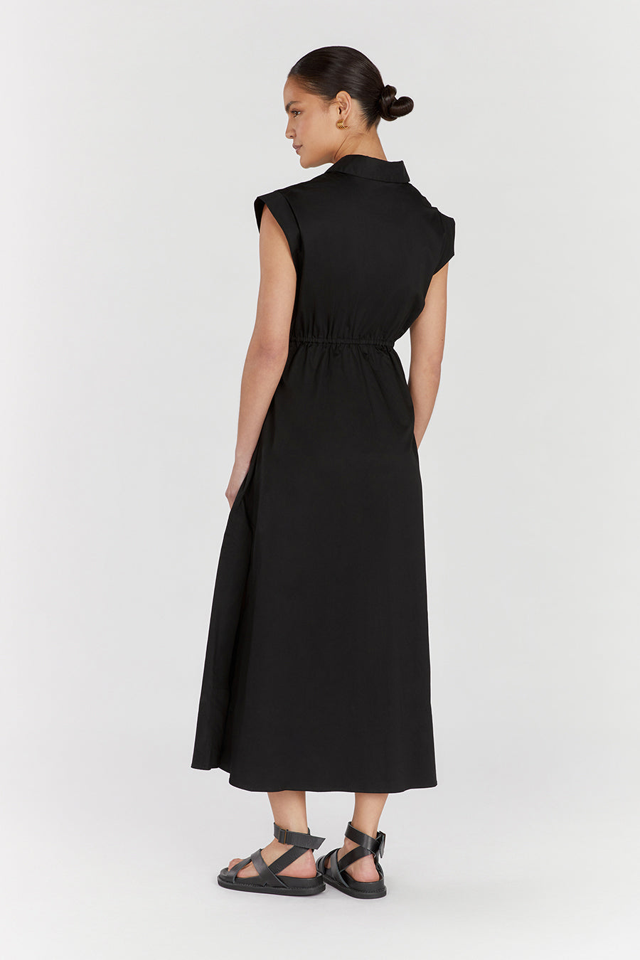 LAUREN BLACK COTTON MIDI DRESS