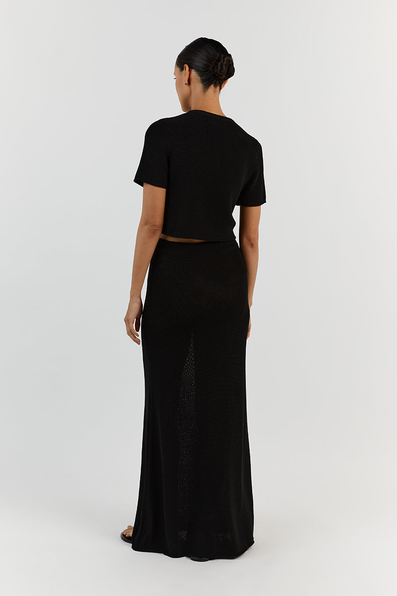 ASHER BLACK KNIT CROPPED TEE