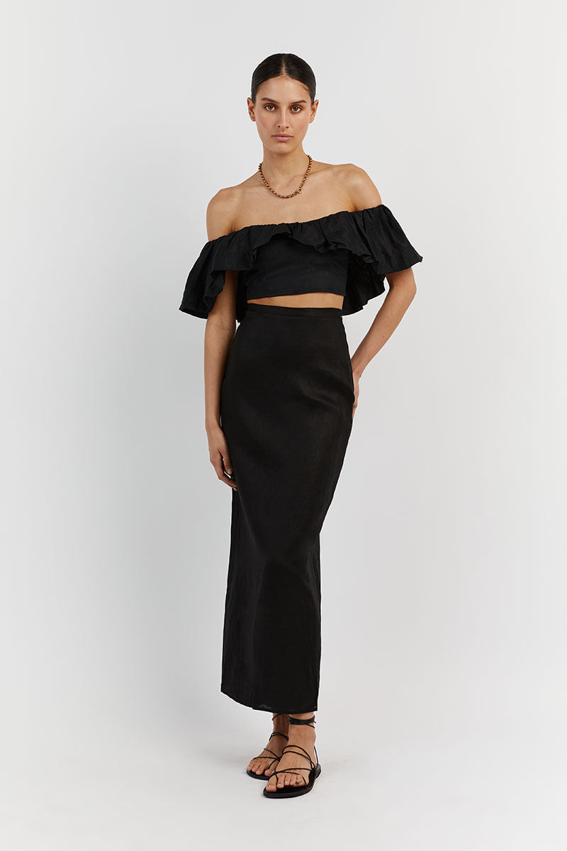 ISABELLE BLACK LINEN TOP
