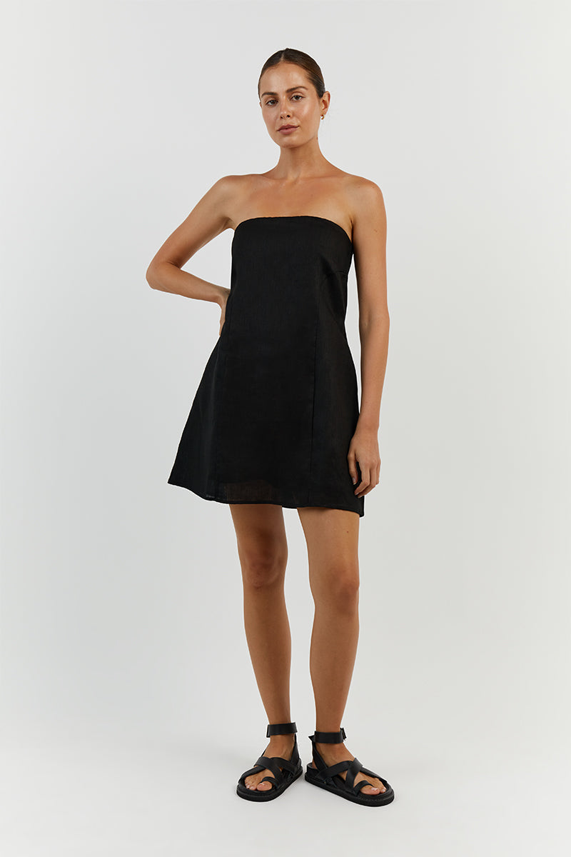 DAPHNE BLACK LINEN MINI DRESS