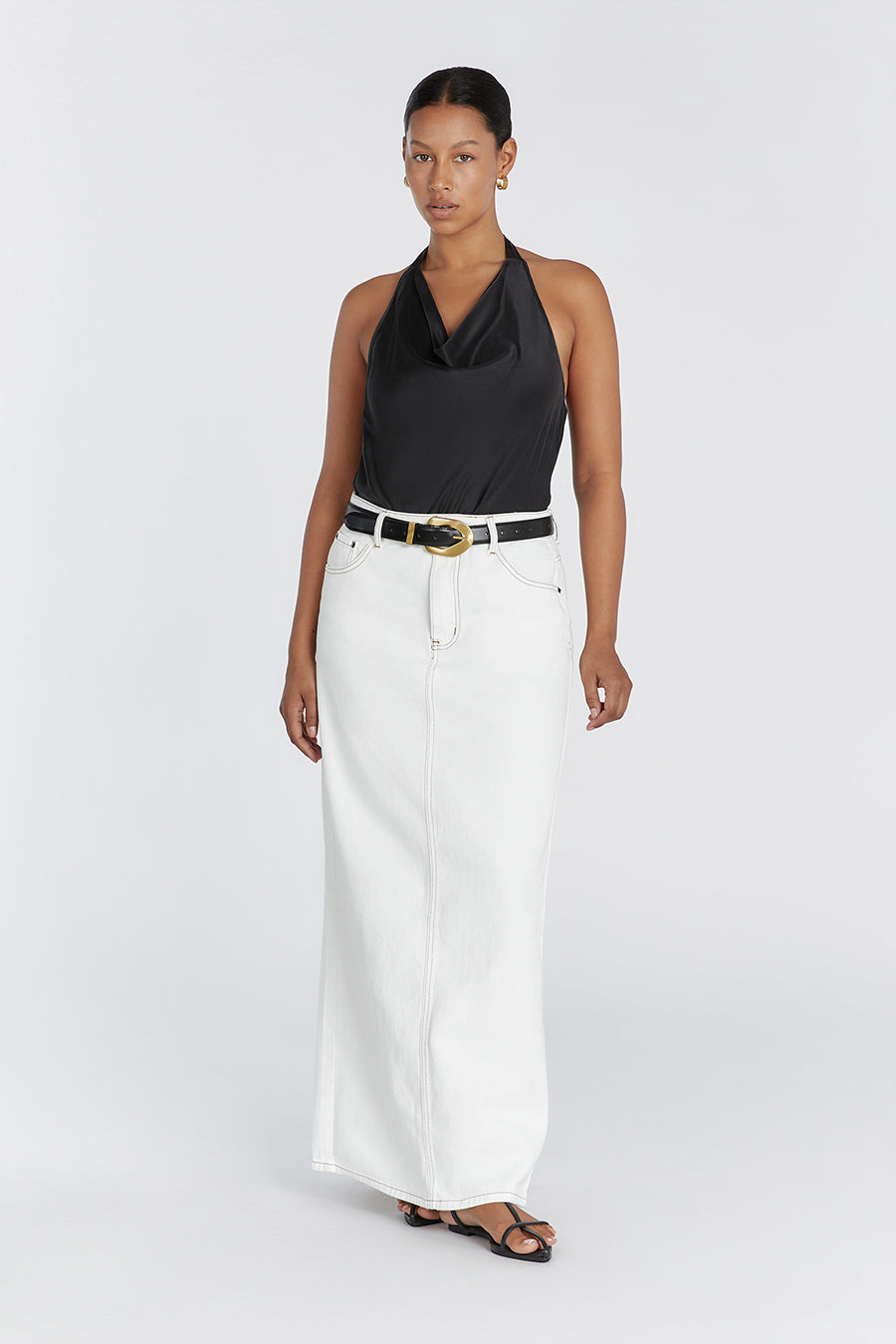 AIMEE BLACK SILK COWL NECK TOP