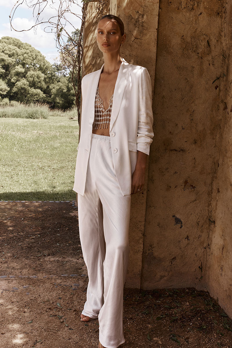 AISLE WHITE SATIN BIAS CUT PANT