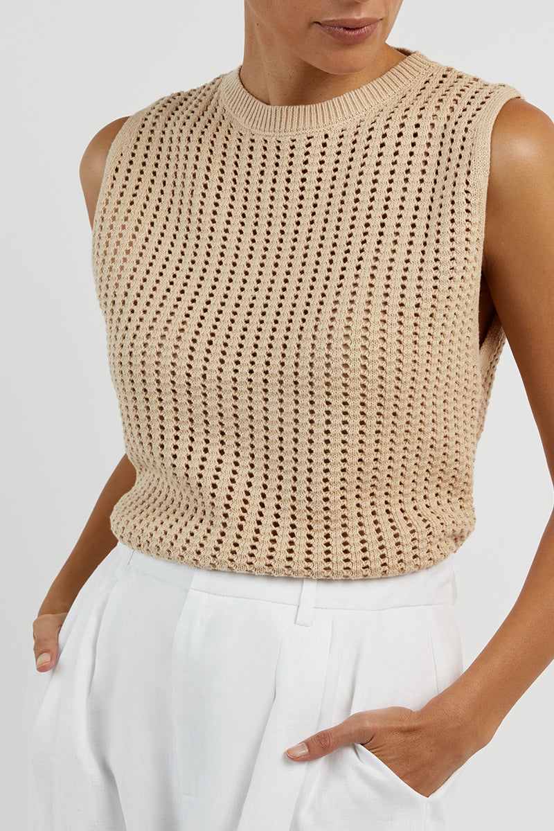 DENNY CROCHET WHEAT KNIT TOP