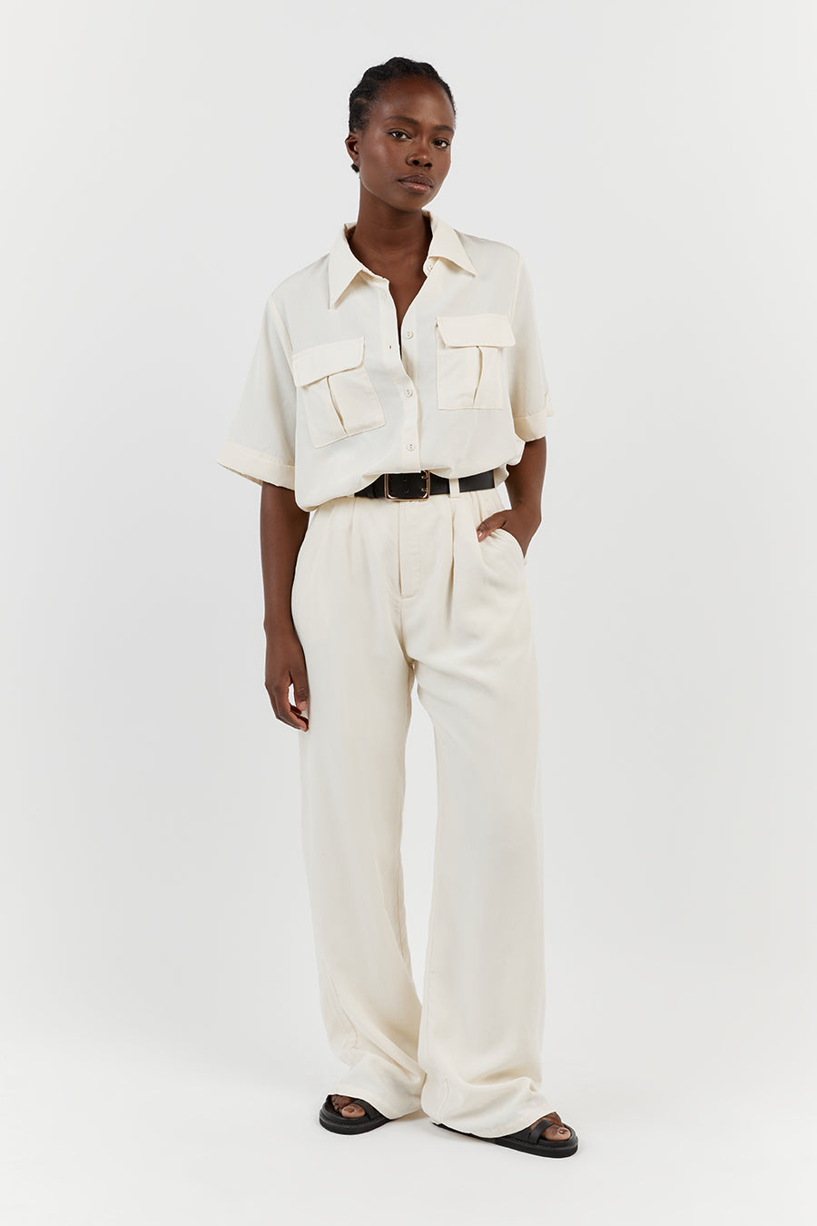 AMELIA OFF WHITE LINEN BLEND PANT