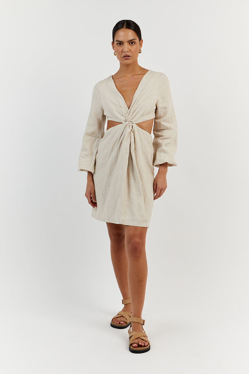 TINA NATURAL LINEN MINI DRESS