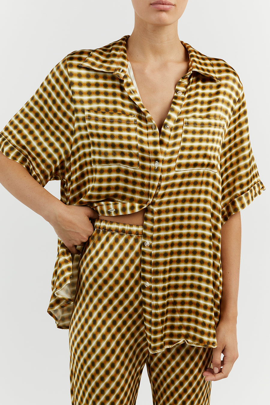 GALA LIME SATIN VACATION SHIRT