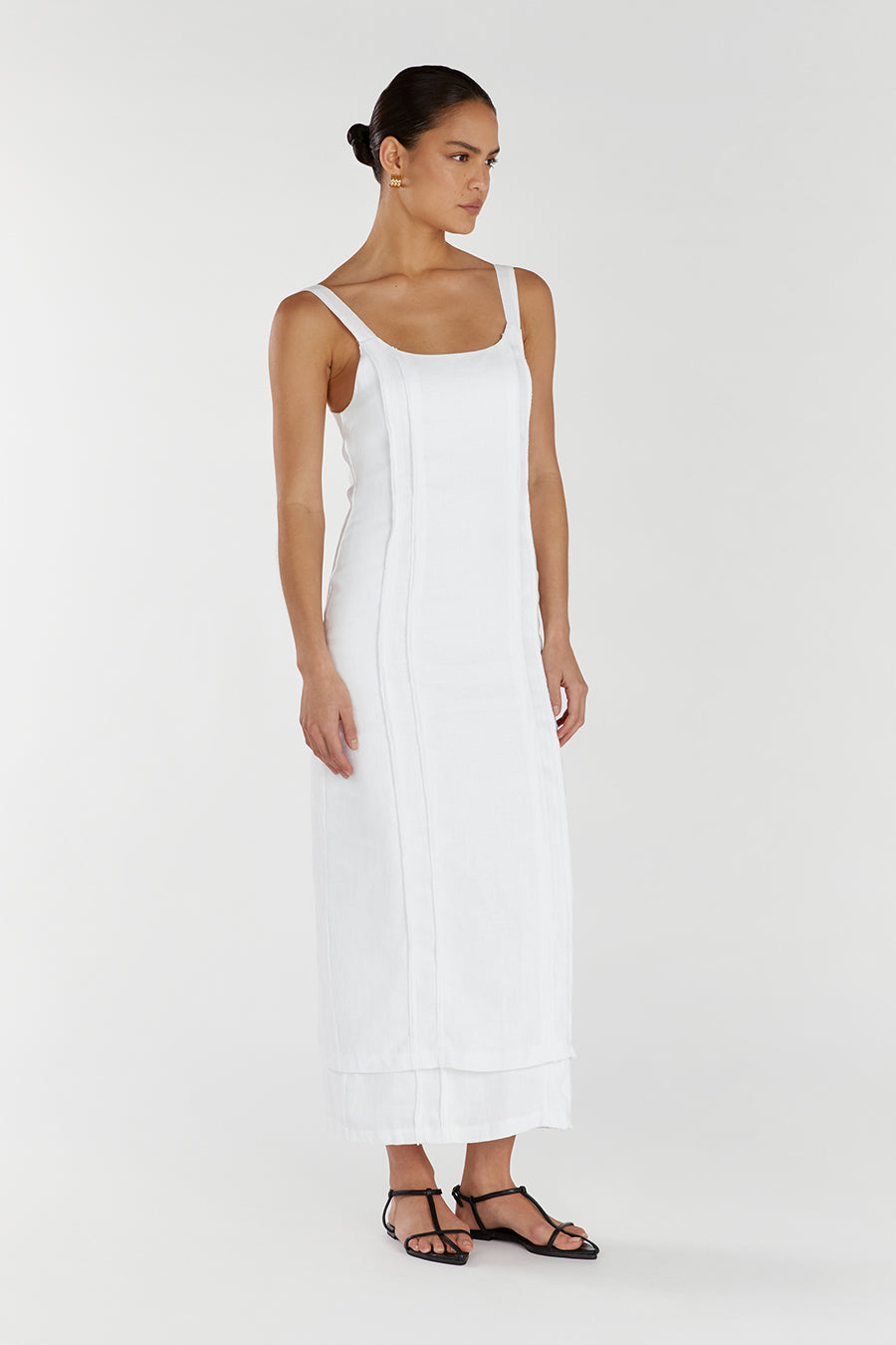 DULCE WHITE LINEN MIDI DRESS