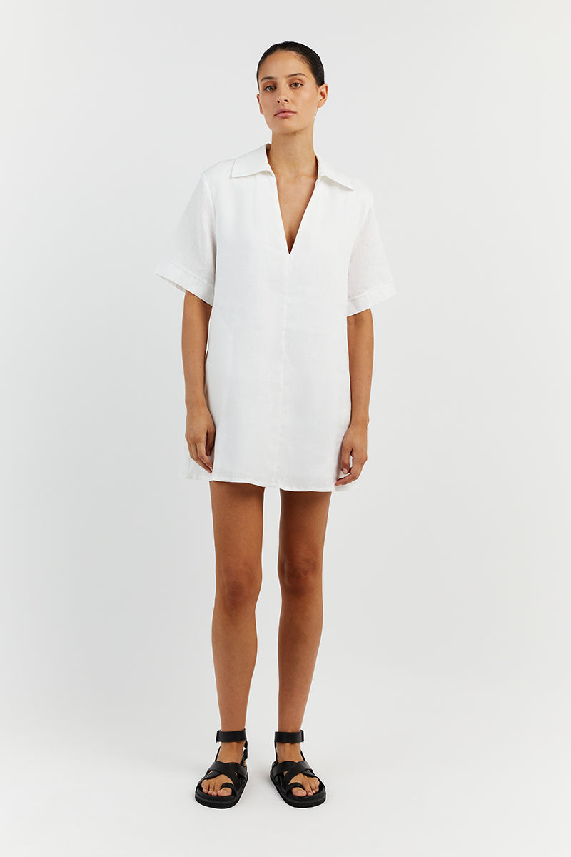 CANDICE WHITE LINEN SMOCK DRESS