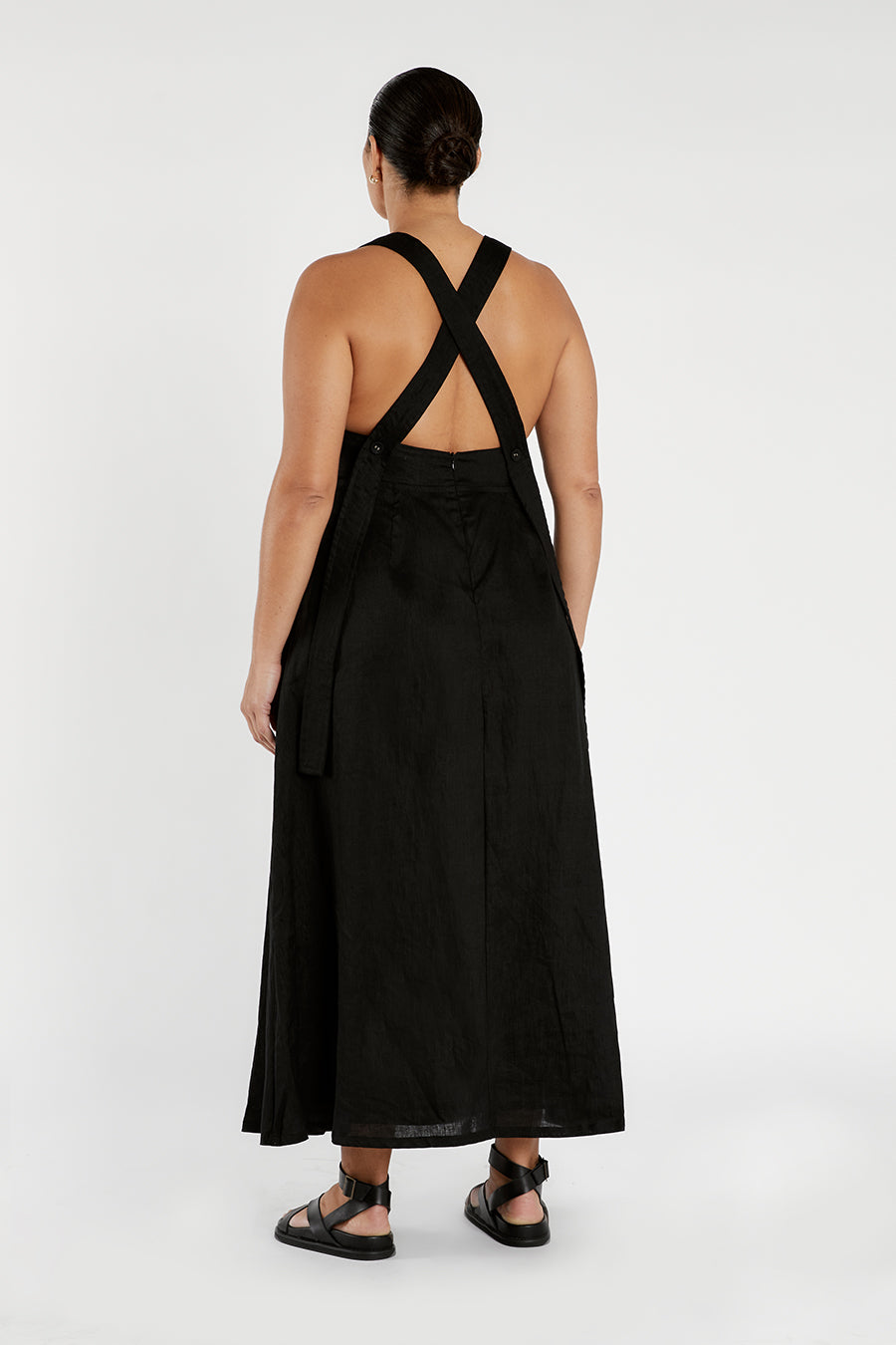ZADIE BLACK APRON LINEN MIDI DRESS