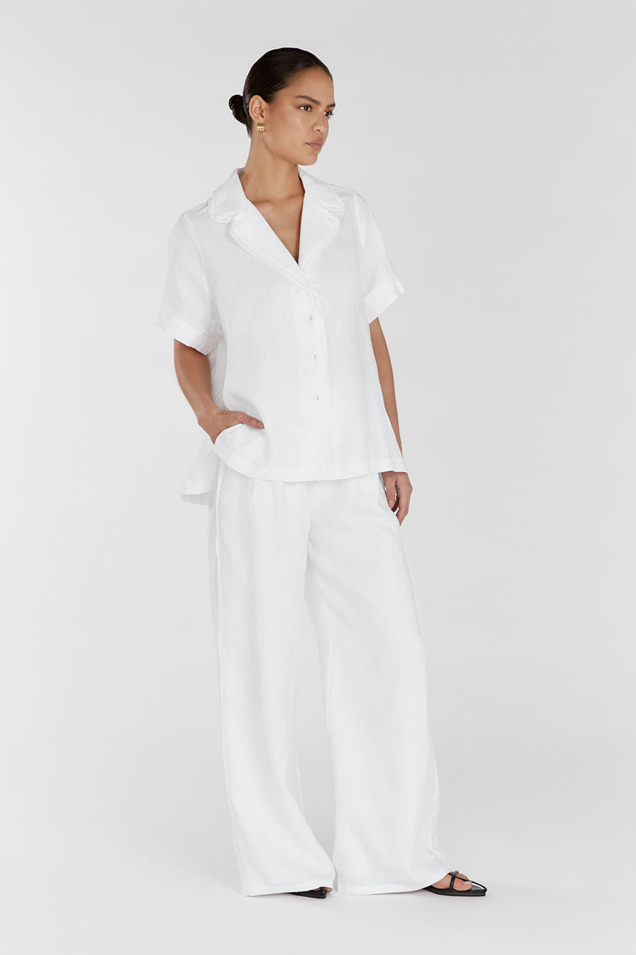DULCE WHITE LINEN FRINGE SHIRT