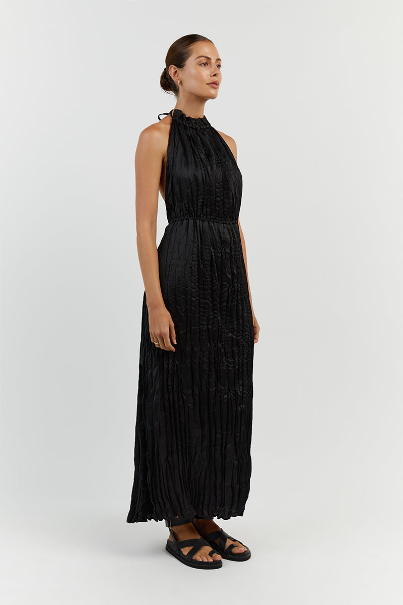 CORI BLACK CRINKLE MIDI DRESS
