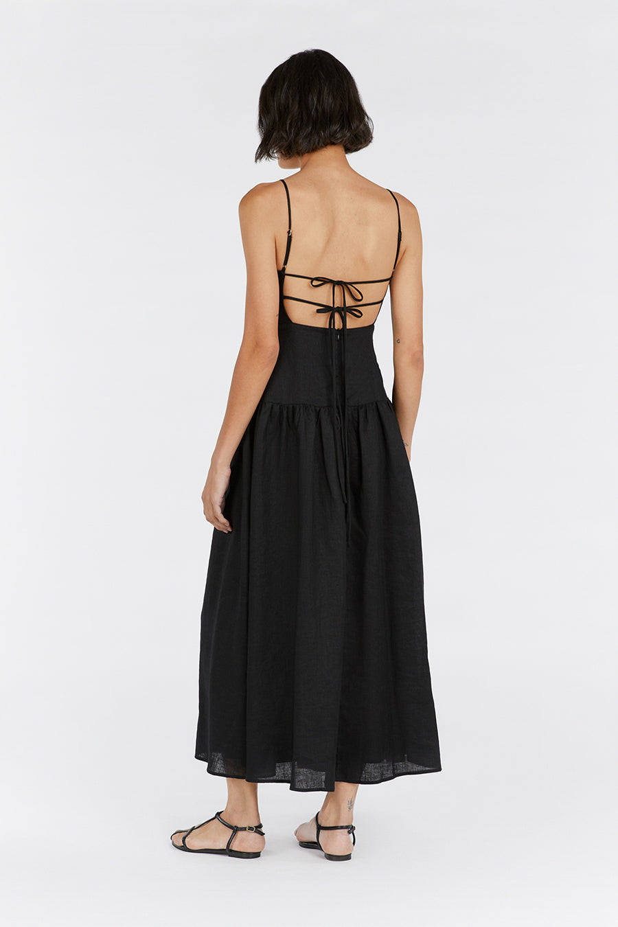 KAY BLACK LINEN MIDI DRESS