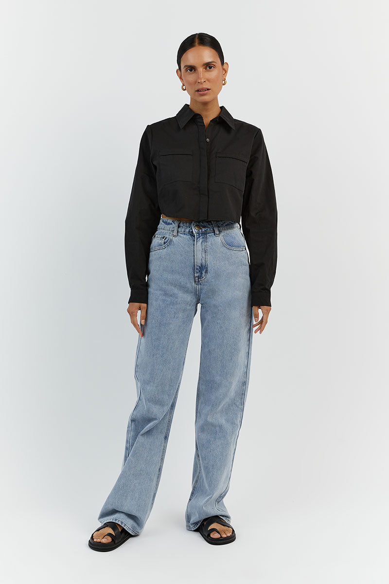 JORDY BLACK COTTON CROPPED SHIRT