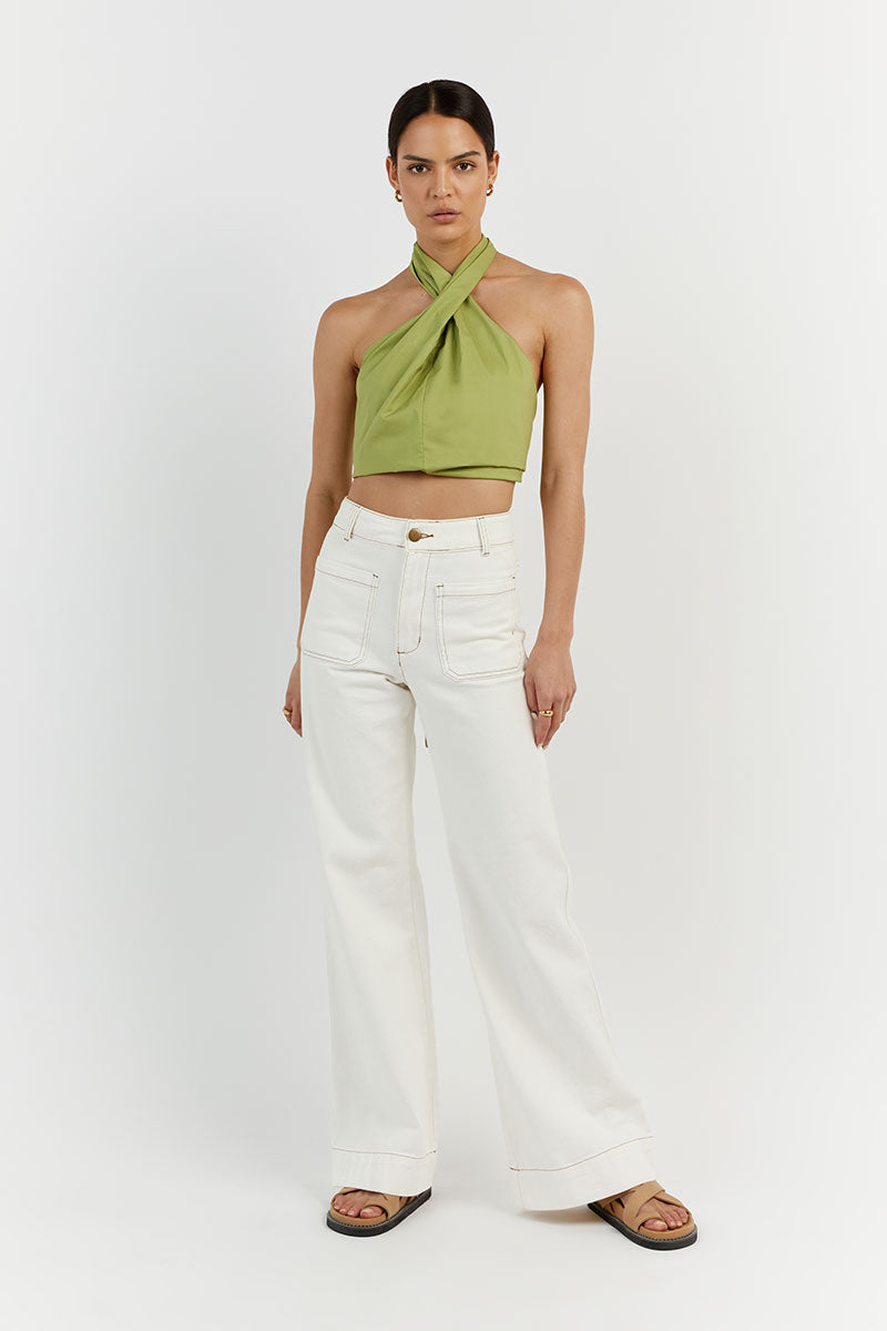 OLIVIA LIME COTTON TWIST HALTER TOP