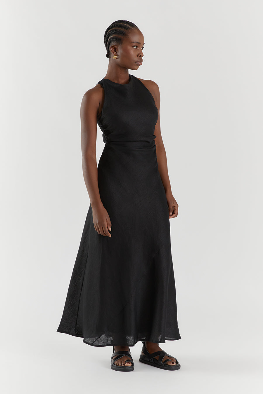 ROSE BLACK LINEN MAXI DRESS