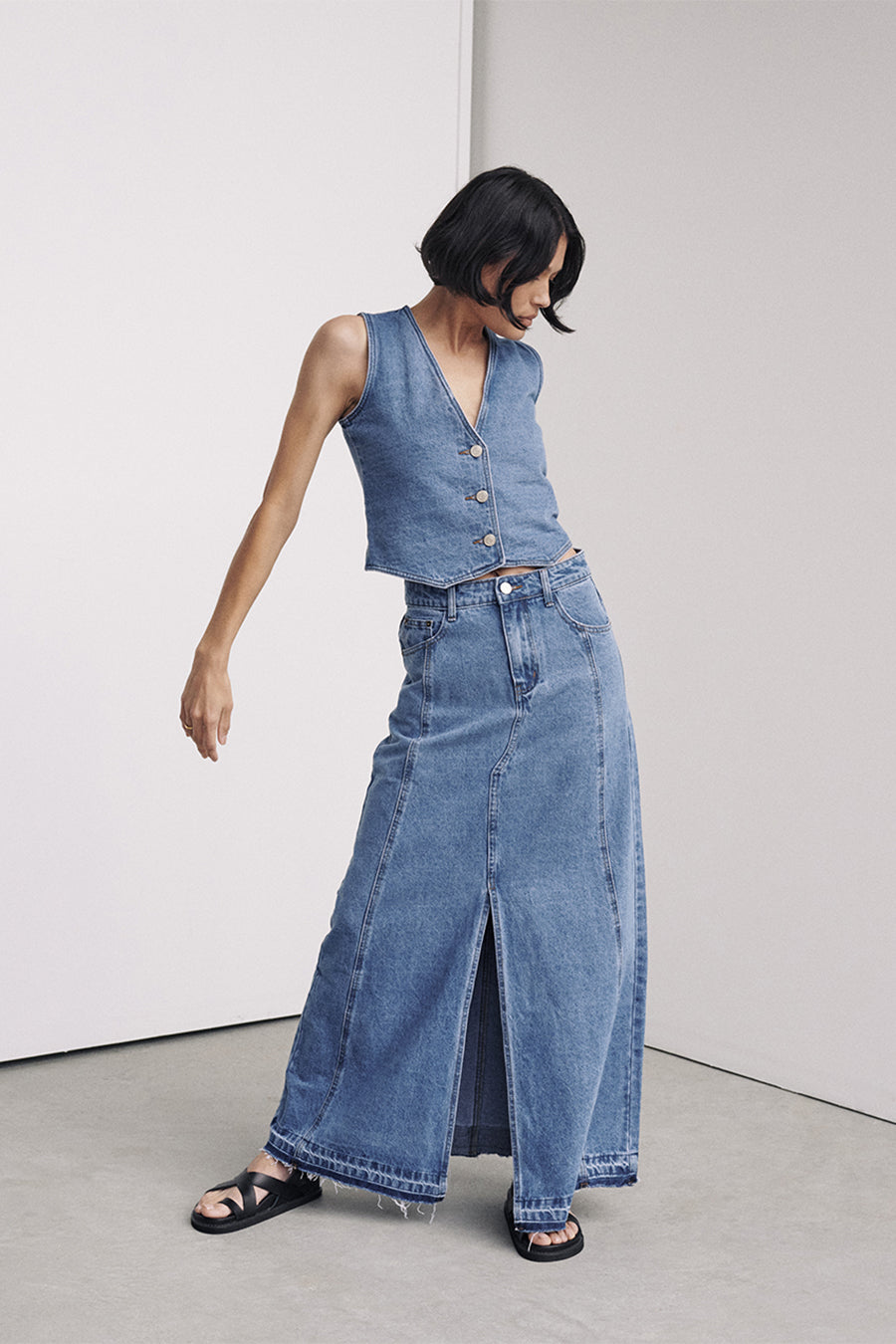 LENNON VINTAGE BLUE DENIM MAXI SKIRT