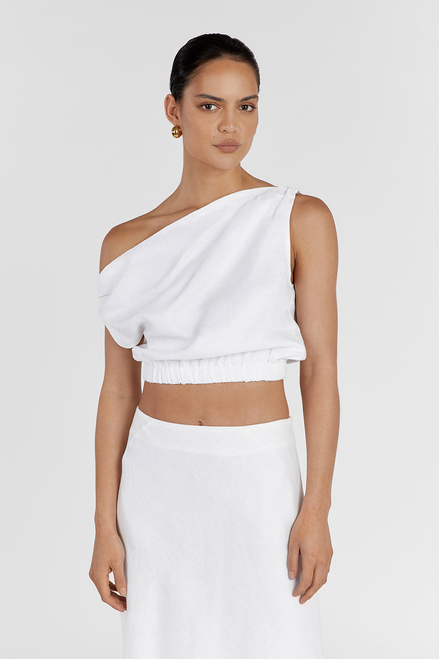CASS WHITE LINEN CROP TOP