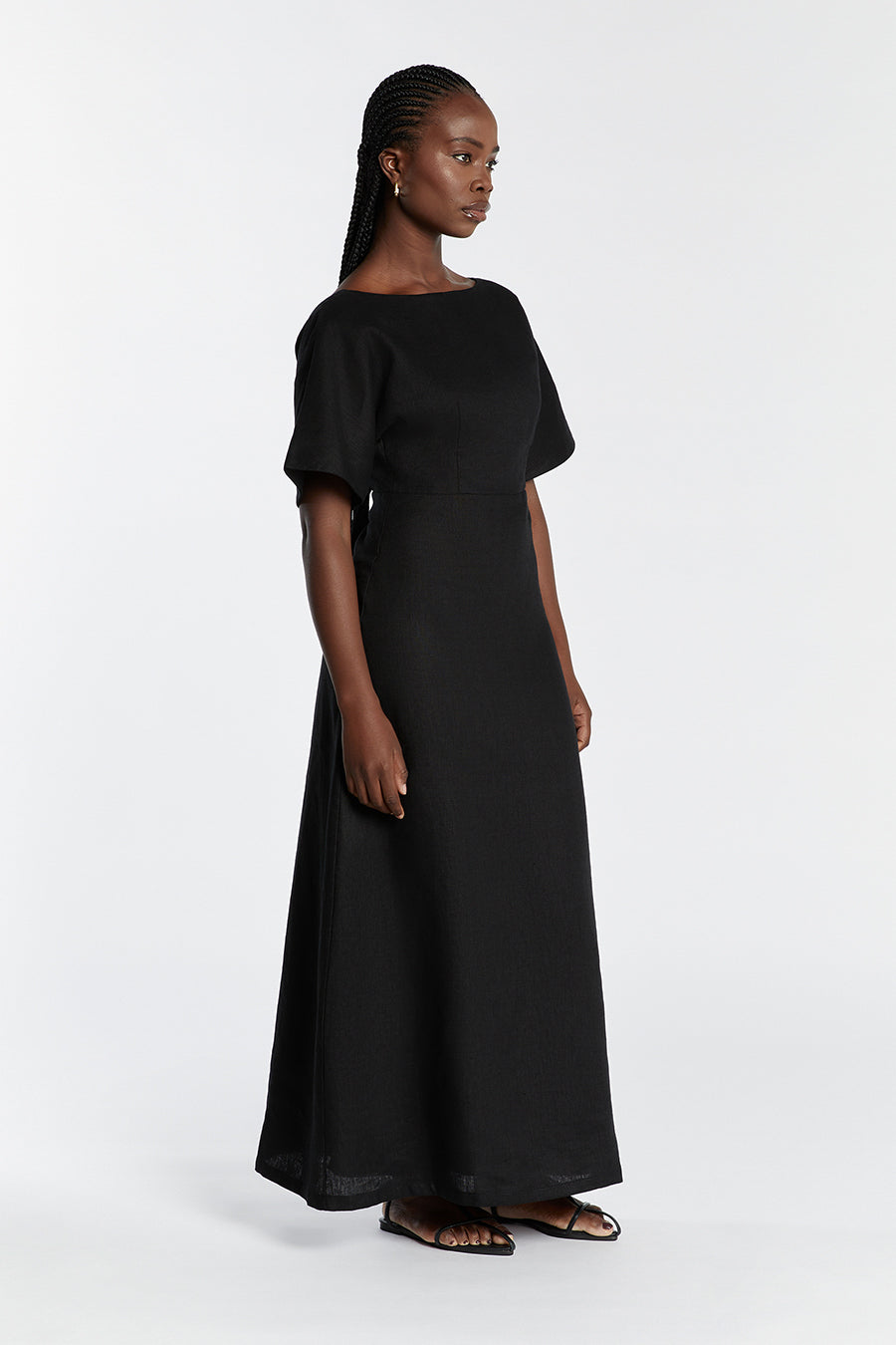 LYNDAL BLACK LINEN MIDI DRESS