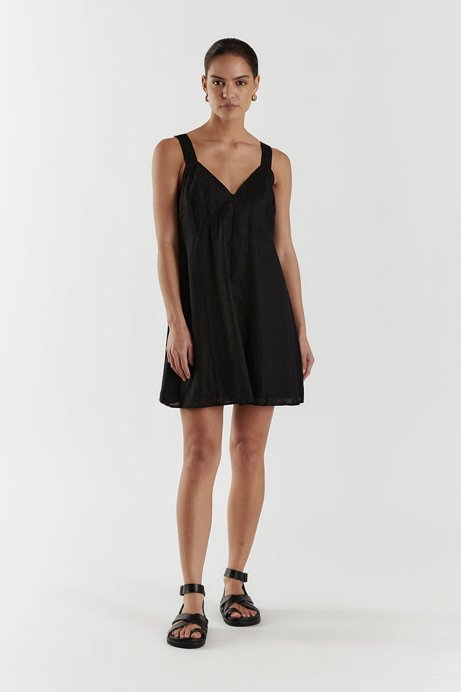 TIARNE BLACK LINEN MINI DRESS