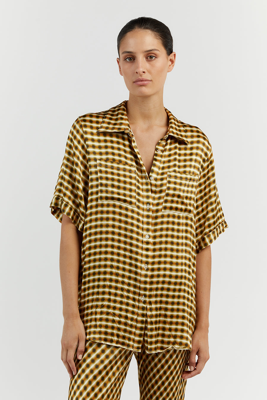 GALA LIME SATIN VACATION SHIRT