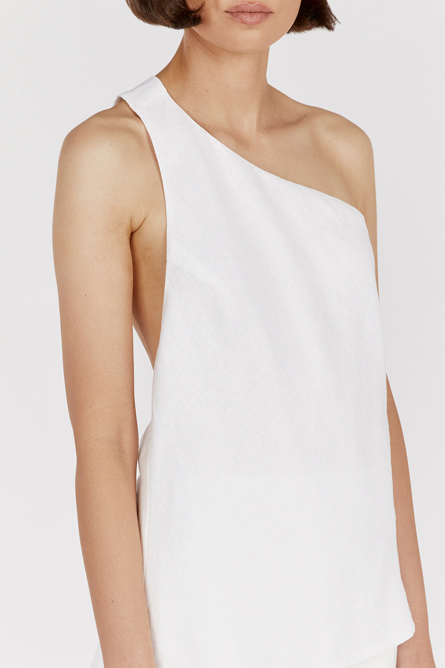 ADDISON WHITE LINEN ASYMMETRIC TOP