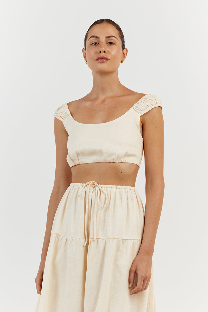 ABBY BUTTER LINEN CROP TOP