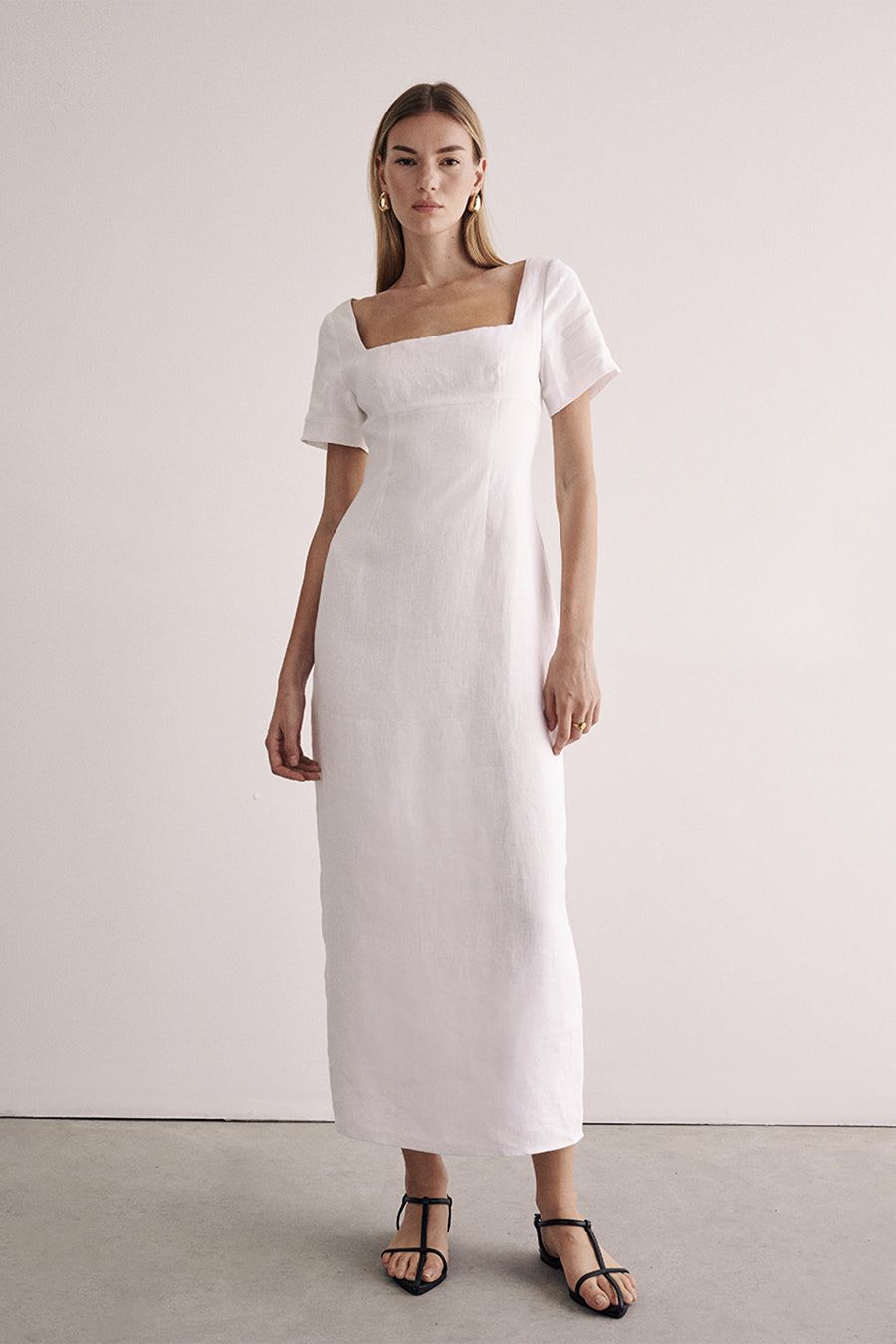 JAMIE WHITE LINEN MIDI DRESS