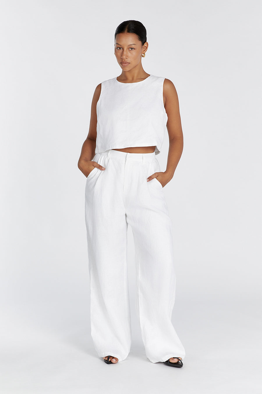 MONICA WHITE SCOOP LINEN CROP TOP