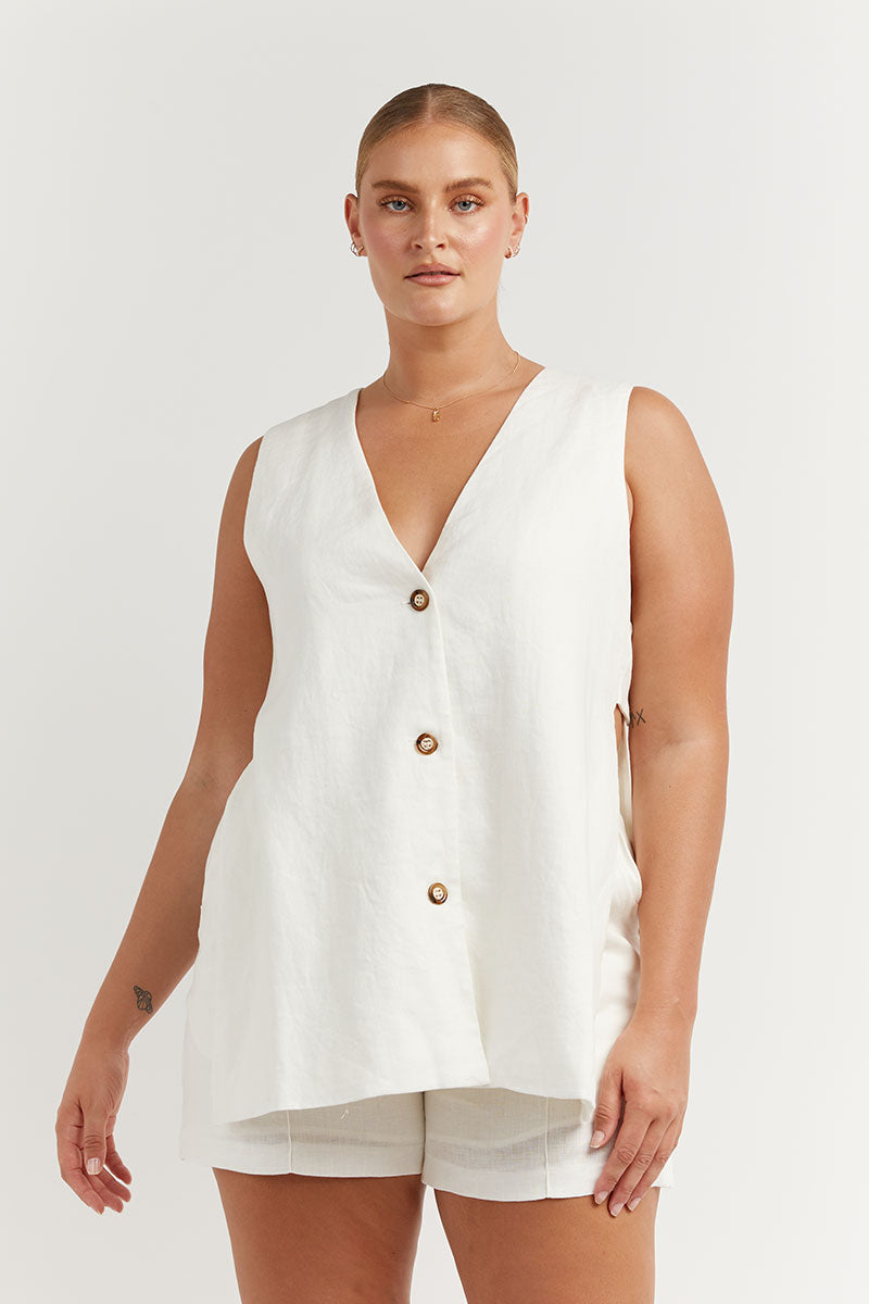 LOGAN OFF WHITE LINEN LONGLINE TOP