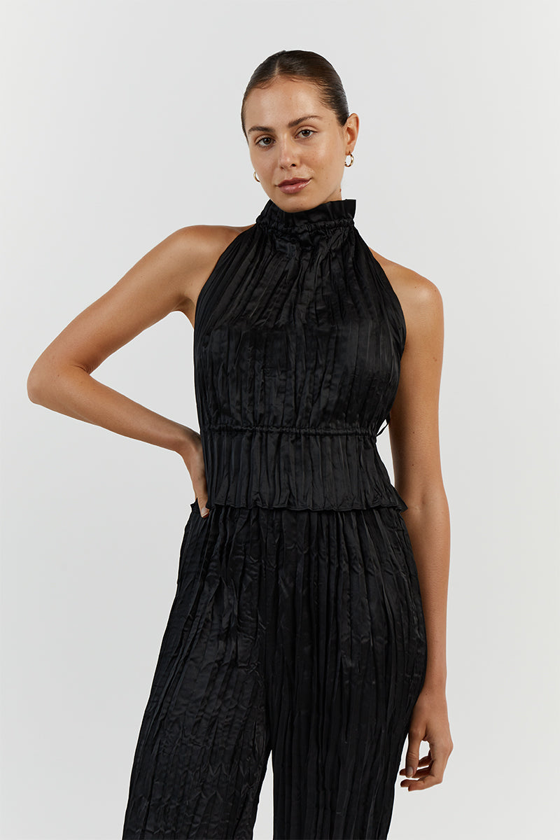 CORI BLACK HIGH NECK CRINKLE TOP