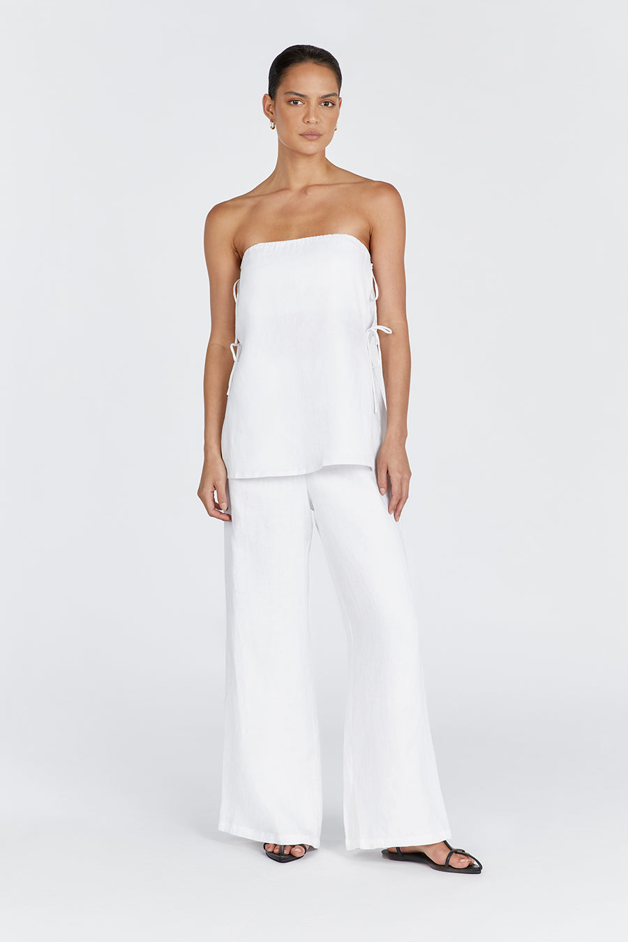 TORI WHITE LINEN STRAPLESS TOP