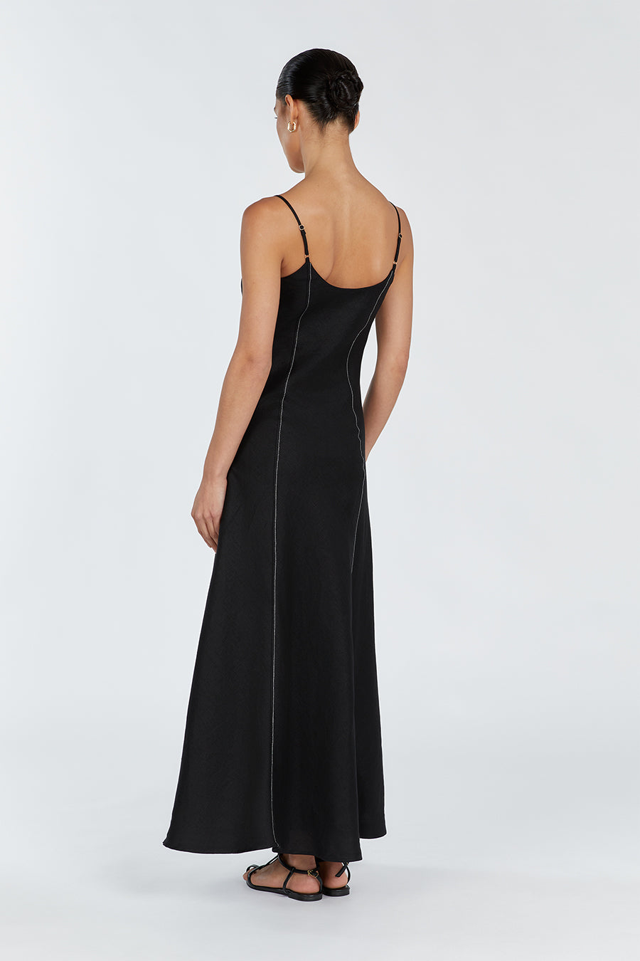 GIANA BLACK LINEN SCOOP MAXI DRESS