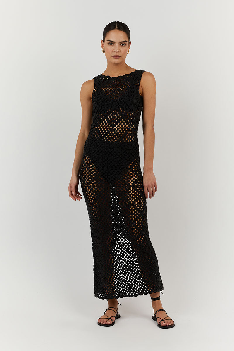 CLOVER BLACK CROCHET MIDI SKIRT