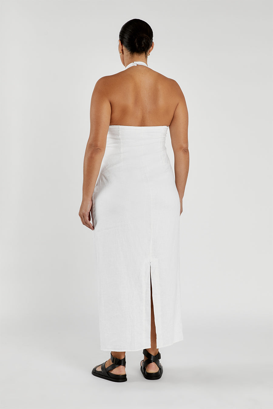 ZOEY WHITE ASYM LINEN MIDI DRESS