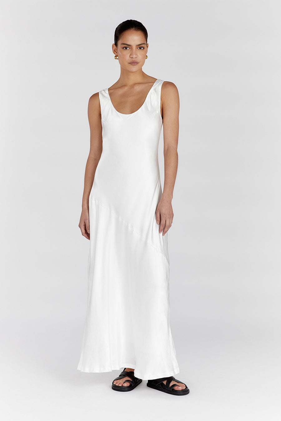LEA SATIN WHITE SCOOP MAXI DRESS