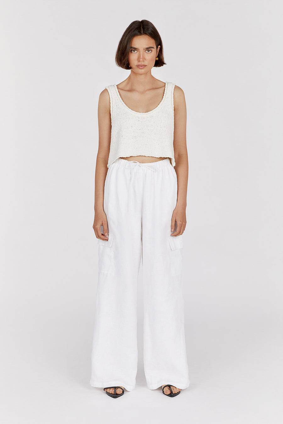 DION OFF WHITE BOUCLE CROP TOP