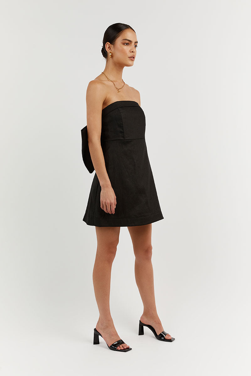 AISLE BLACK LINEN BACK BOW DRESS