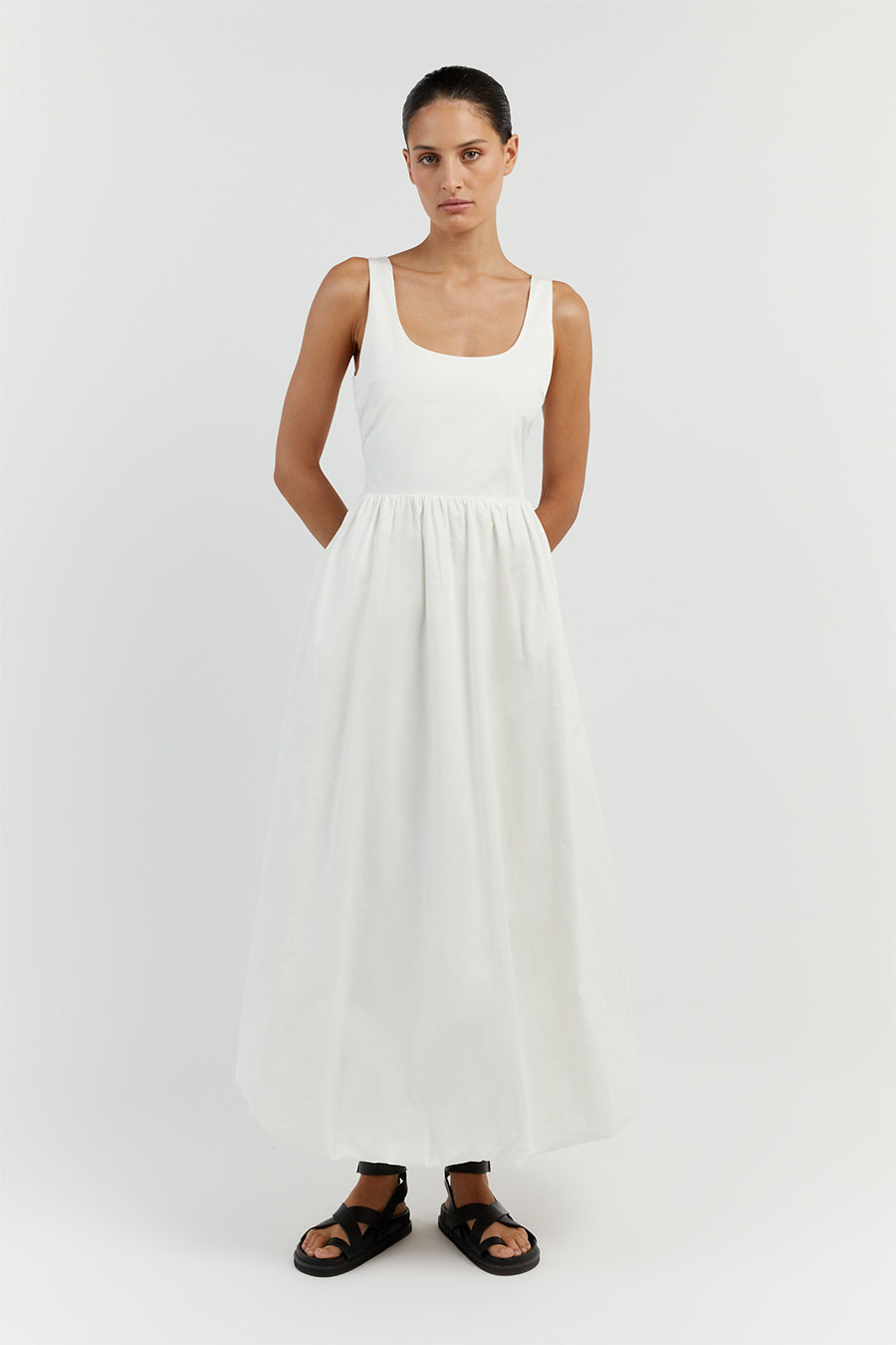 MORGAN WHITE COTTON MIDI DRESS
