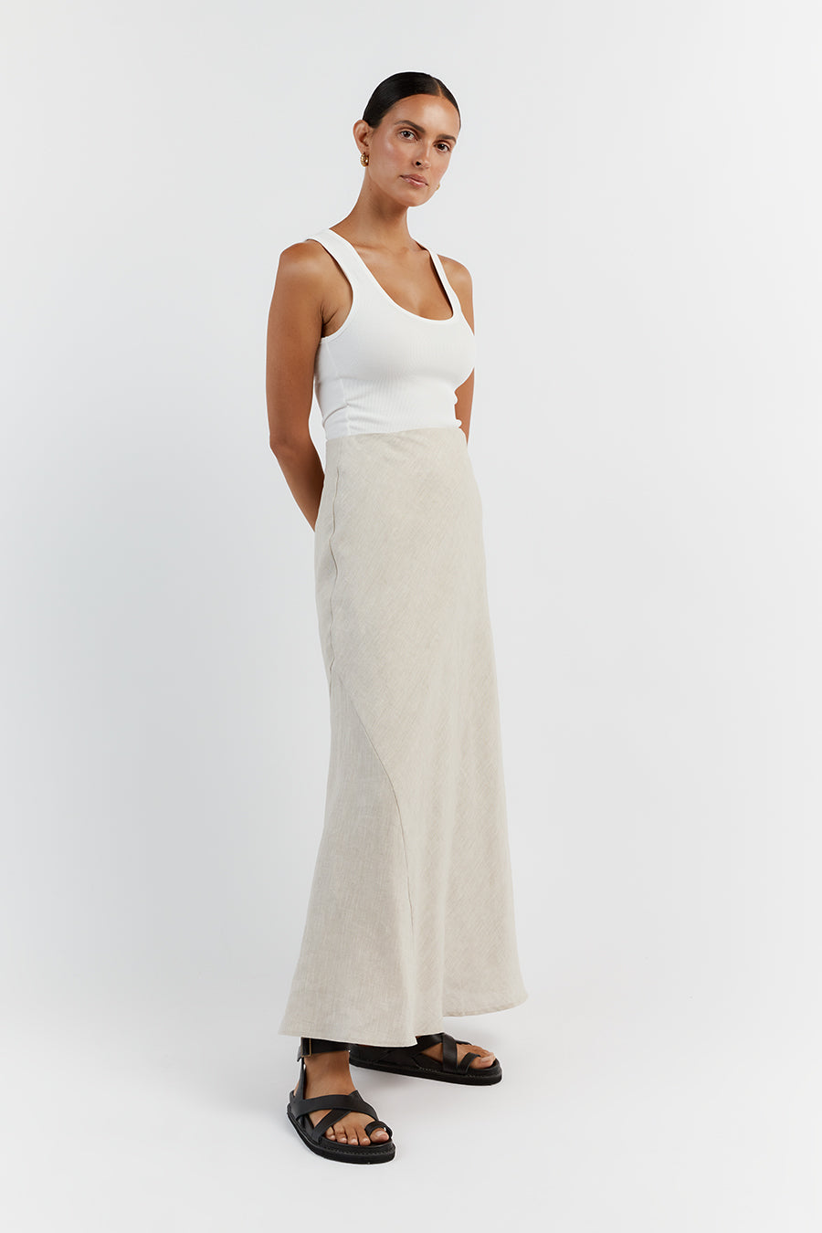 SYRAH NATURAL LINEN MIDI SKIRT