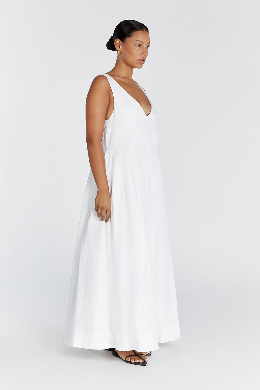 ARLO WHITE V NECK LINEN MAXI DRESS