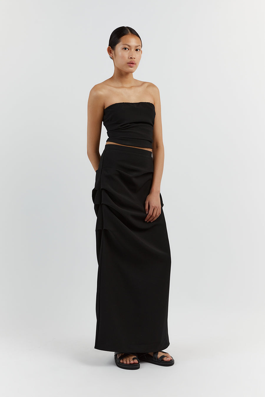 NILE BLACK ROUCHED MAXI SKIRT
