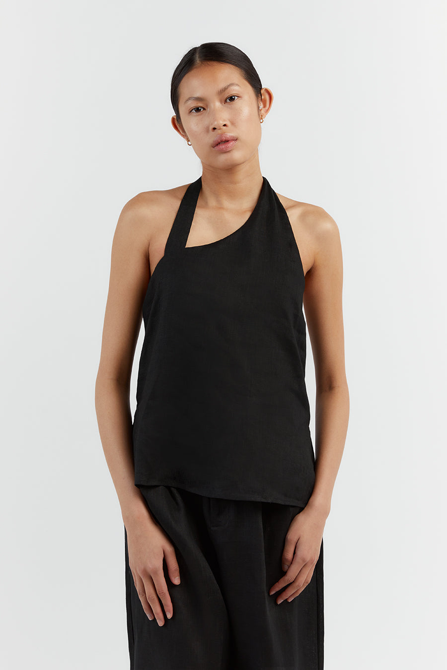 ZOEY BLACK LINEN ASYM TOP