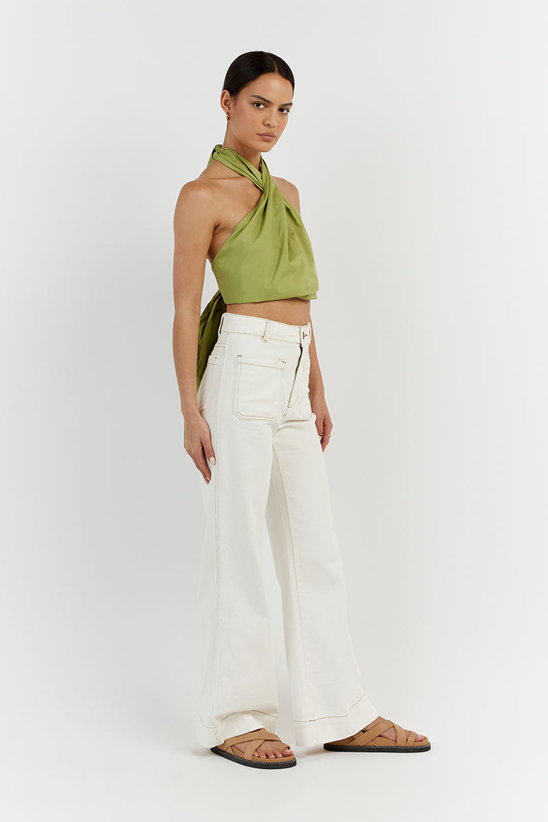 OLIVIA LIME COTTON TWIST HALTER TOP